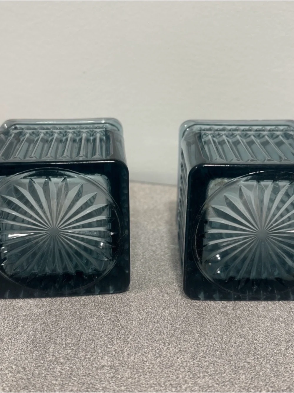 PartyLite Teal Glass Square Votives - Set of 2